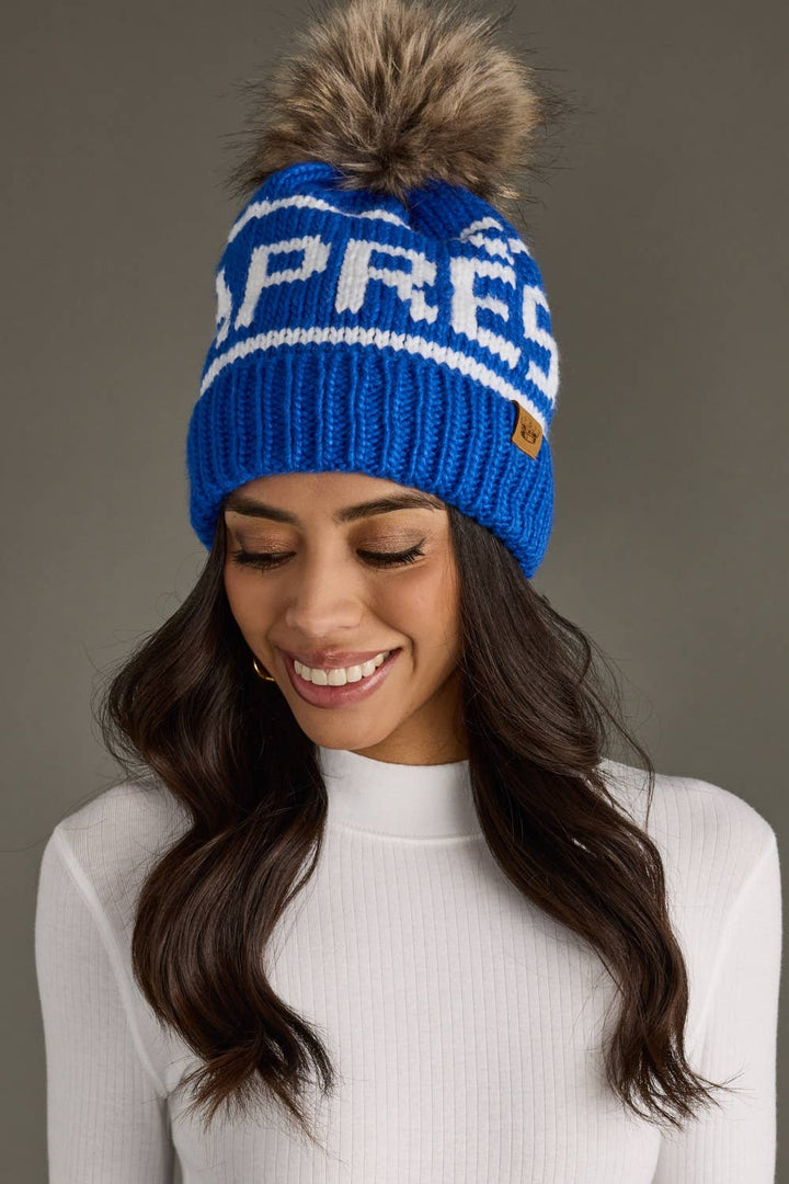 Pom Hat-Royal Blue & White Apres