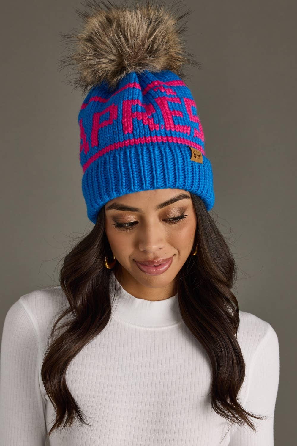 Pom Hat-Blue & Pink Apres
