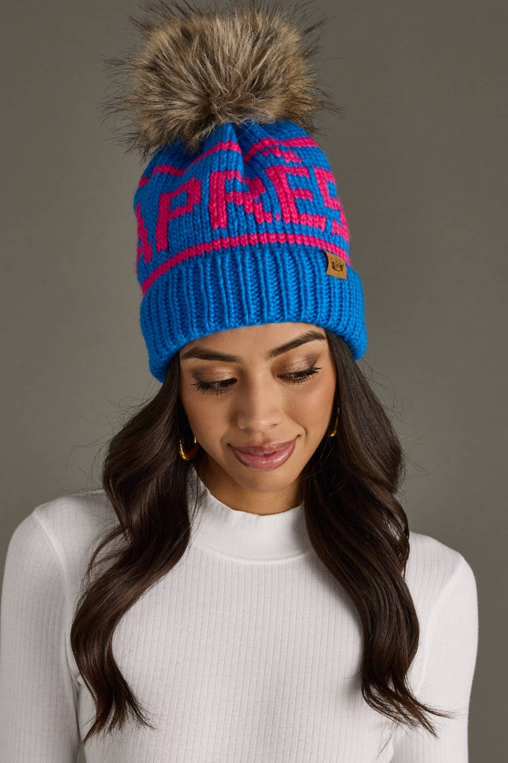 Pom Hat-Blue & Pink Apres