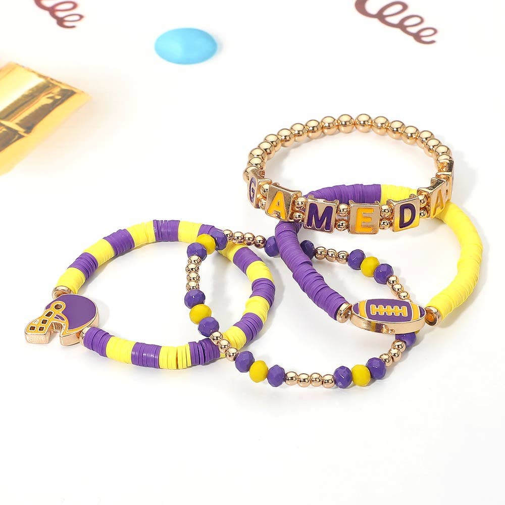 Stretch Multi Layered Bracelets-GAMEDAY Football Charm Heishi Beaded