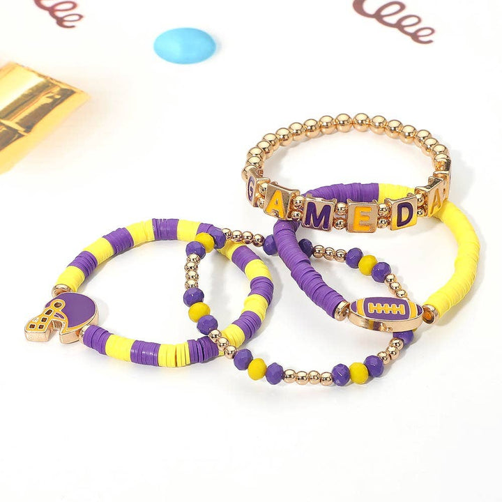 Stretch Multi Layered Bracelets-GAMEDAY Football Charm Heishi Beaded