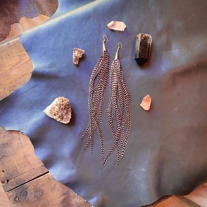 Earrings-FREEBIRDS COLLECTION: Cone Feather-Coral Grizzly