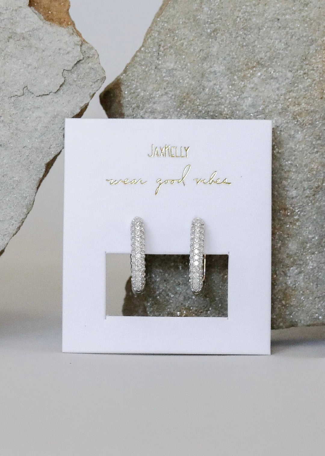 Earrings-Silver Hoop Pave White CZ