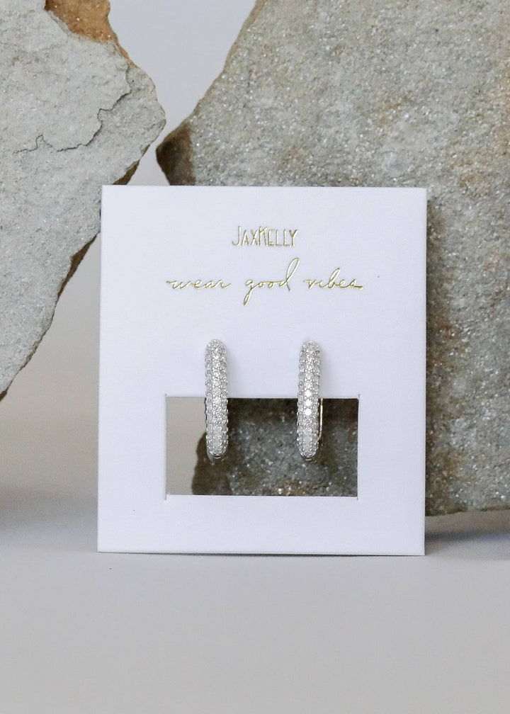 Earrings-Silver Hoop Pave White CZ
