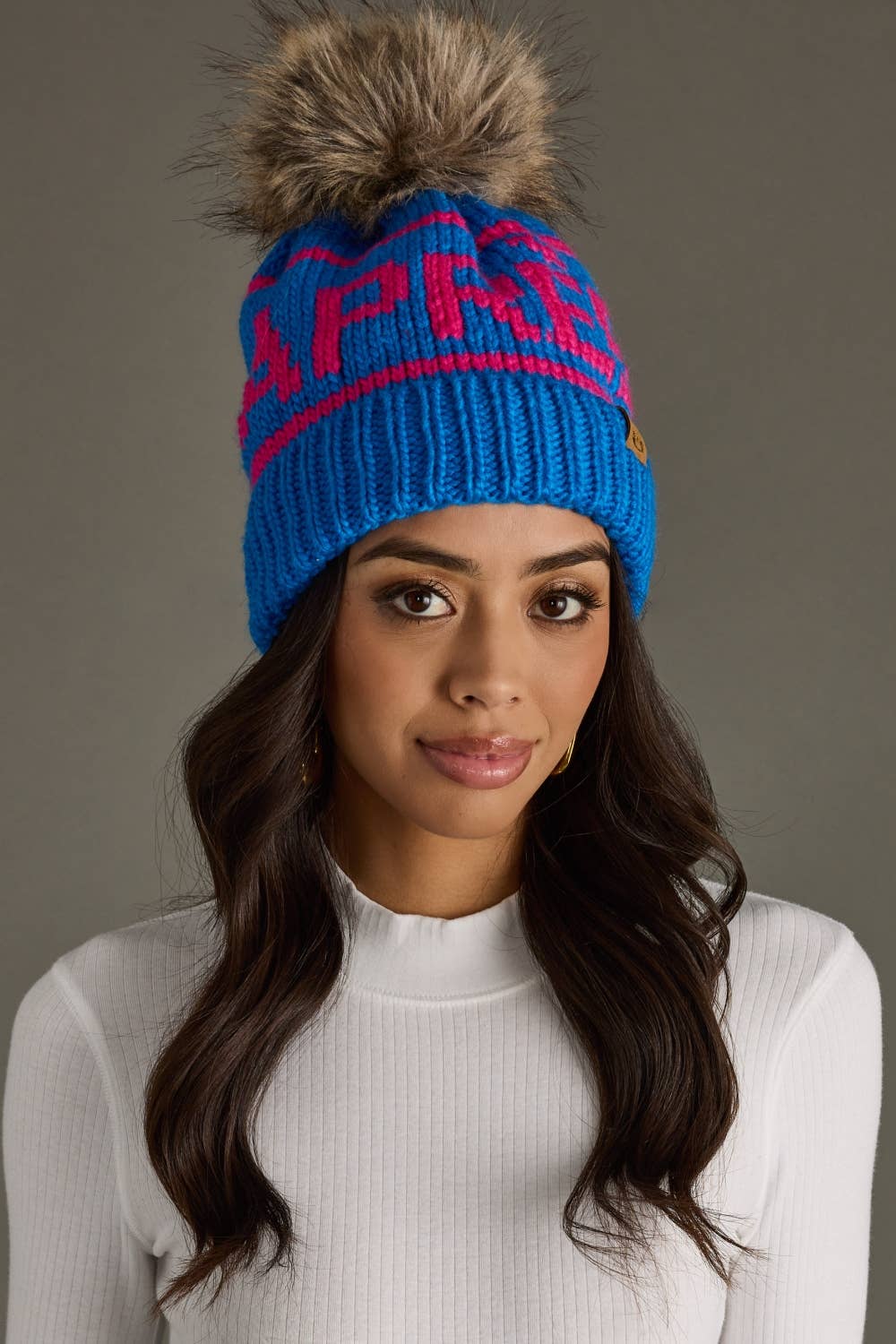 Pom Hat-Blue & Pink Apres