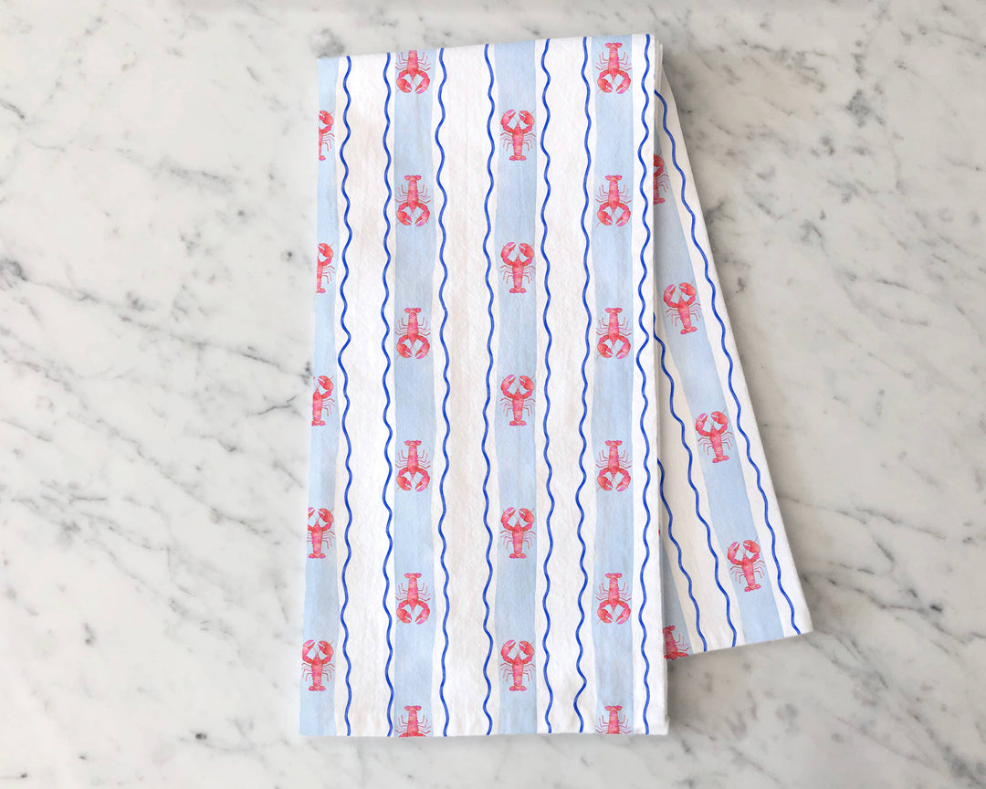 Tea Towel-Lobster Striped Coastal Summer