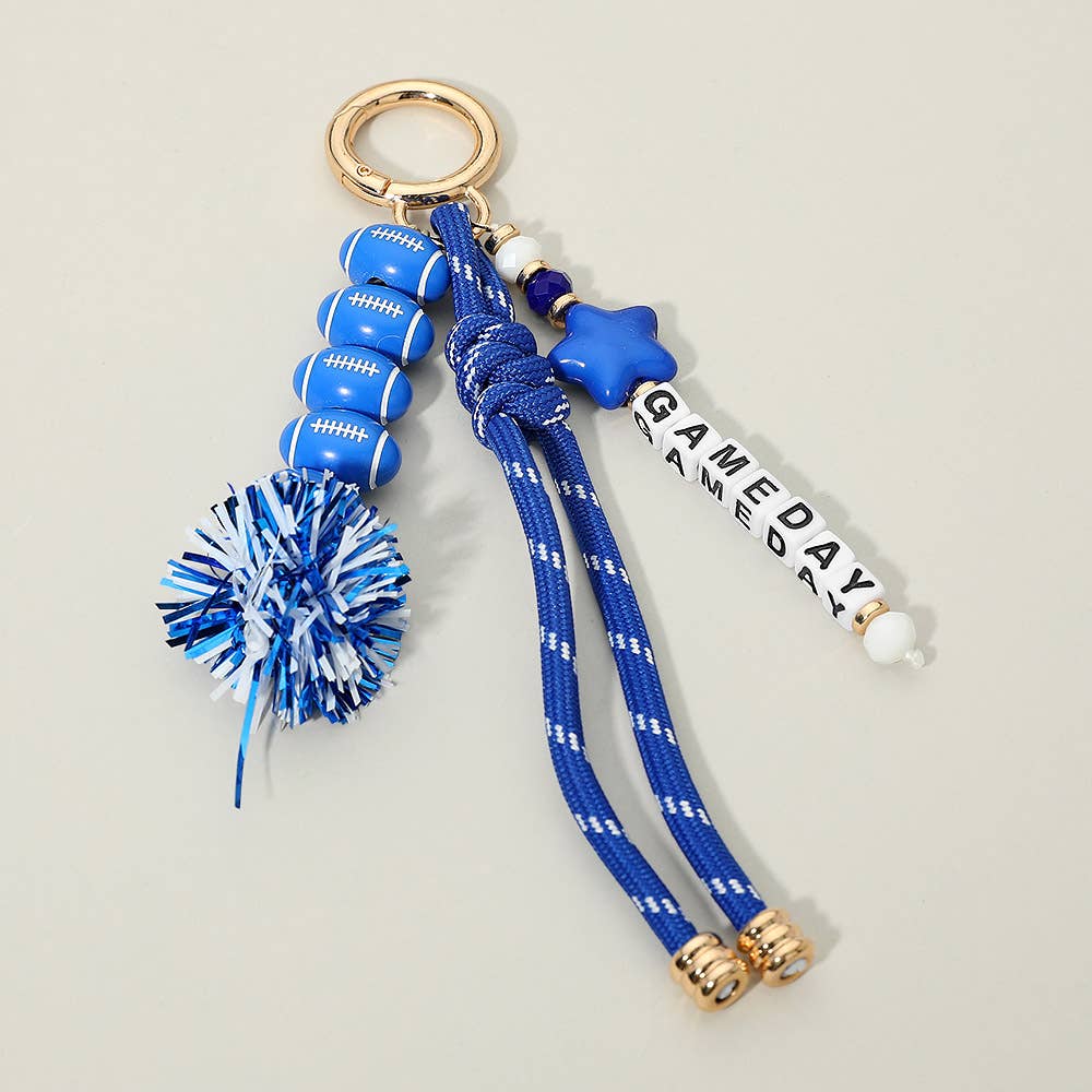 Tassel Keychain  Bag Charm-GAMEDAY Star Football Tinsel Pom Knot