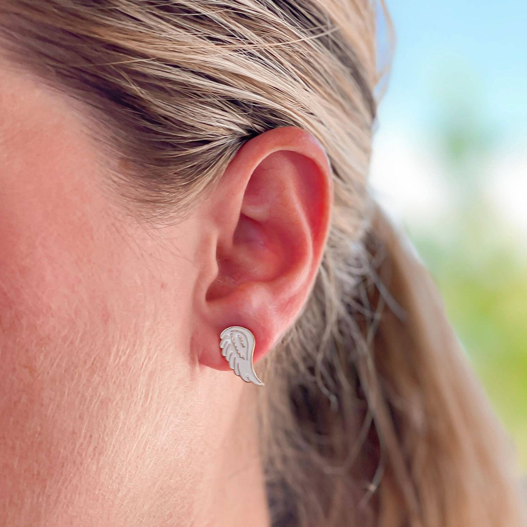 Enamel Stud Earrings-Angel Wings