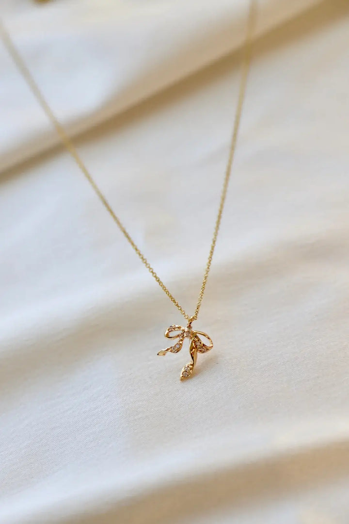 CN1546G Gold Necklace-CZ Bow