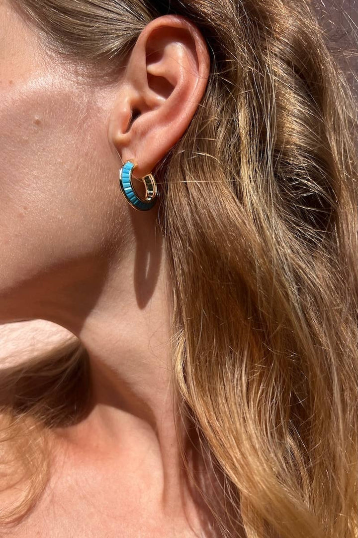 Earrings-Gold + Turquoise Razor Edge Hoops