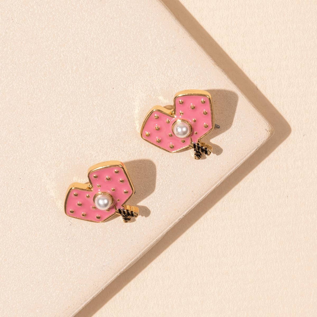 Enamel Pickleball 18K Gold Dip Stud Earrings