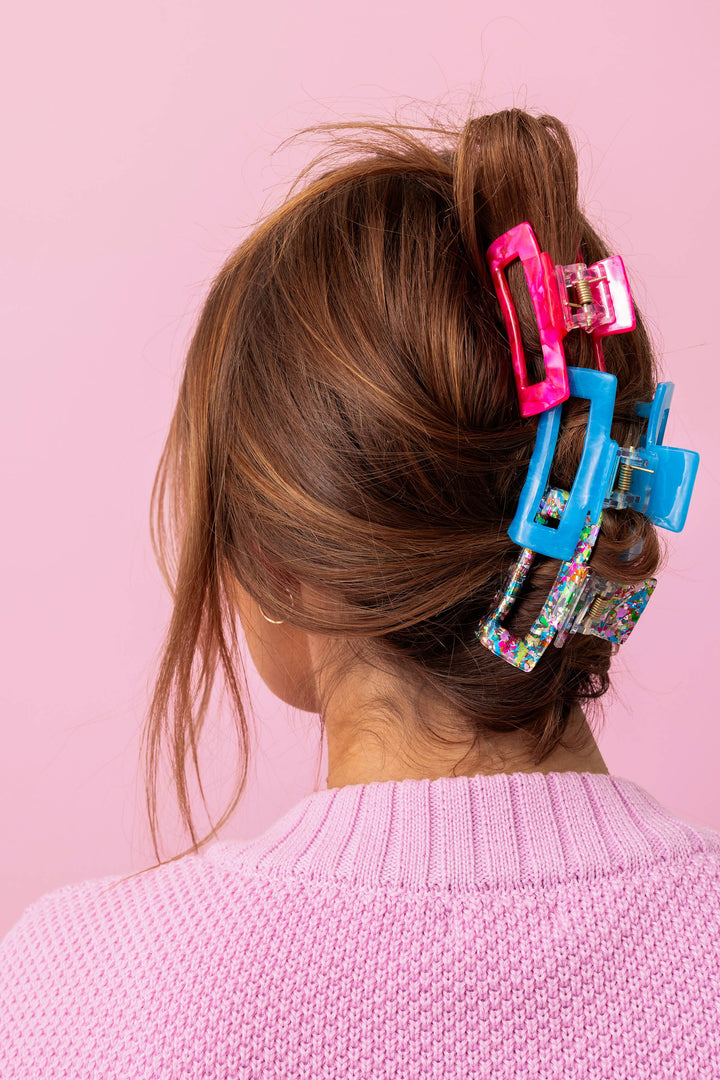 Claw Hair Clip Trio - Colorful Confetti / Blue / Deep Pink