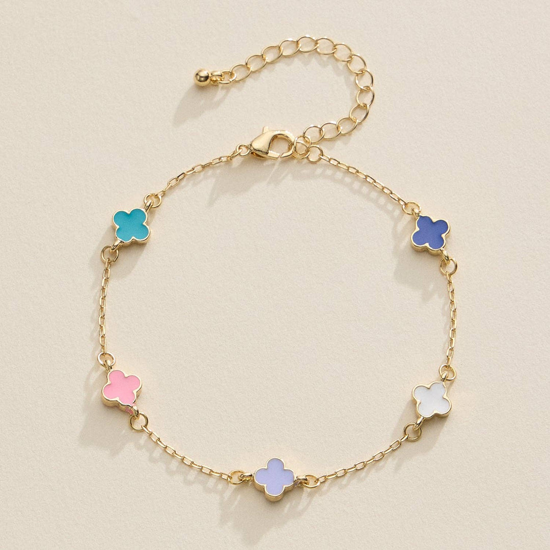 Gold Clover Charm Bracelet with Enamel Accents
