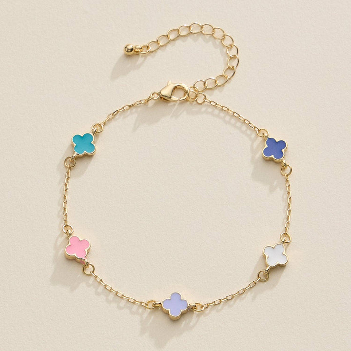 Gold Clover Charm Bracelet with Enamel Accents