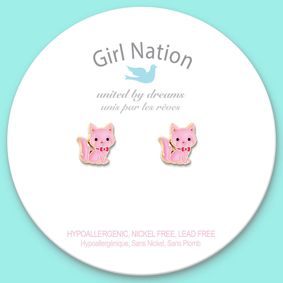 Stud Earrings-Pink Kitty