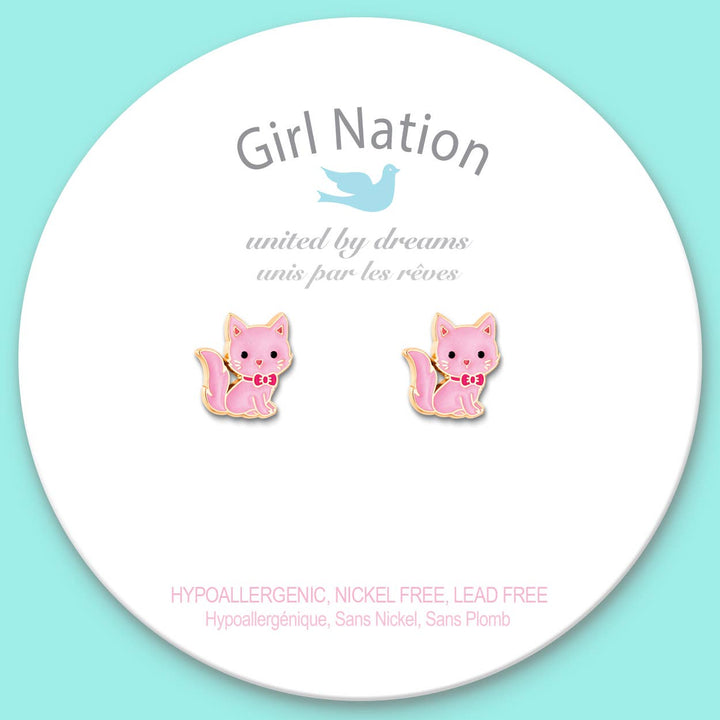 Stud Earrings-Pink Kitty