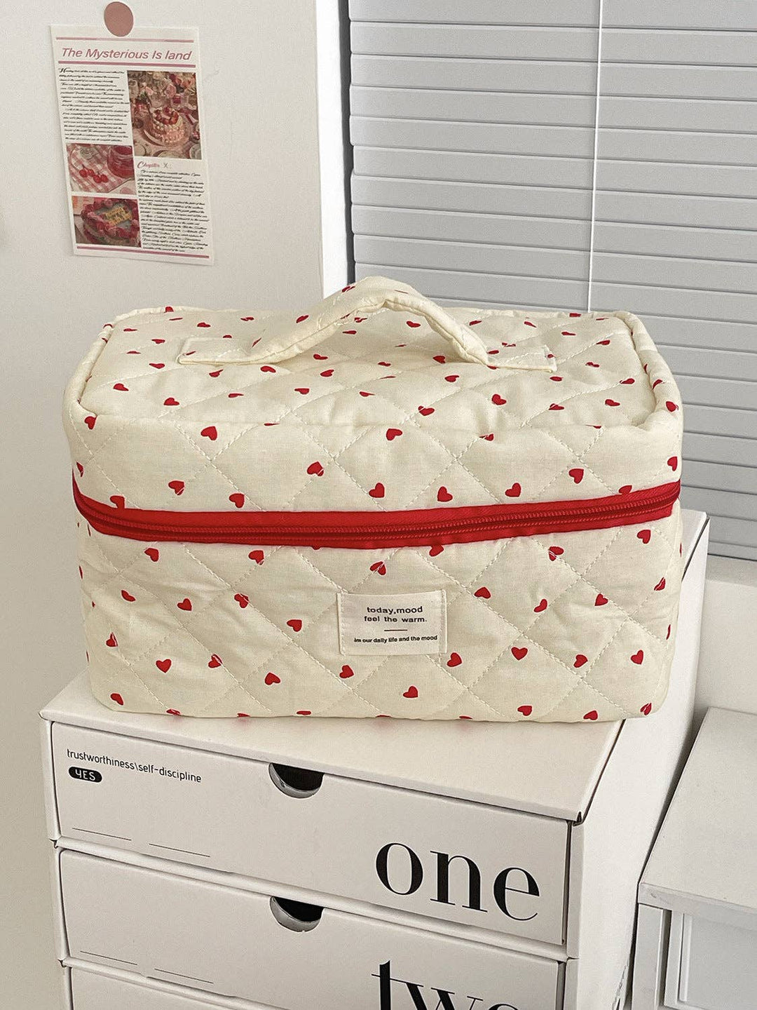 Red Heart Print Makeup Bags