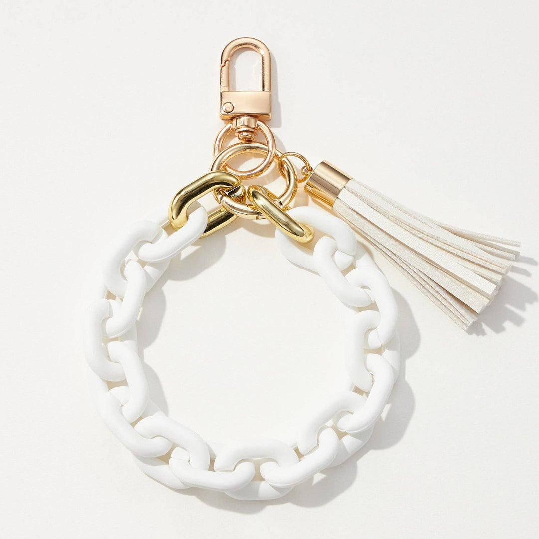 Key Ring-Silicone Coated Matte Bracelet with Leather Tassel