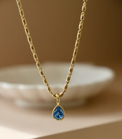 CN1578MAR Gold Necklace- Aquamarine Teardrop