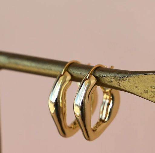E1687G Gold Earrings-Organic Gold Hoops