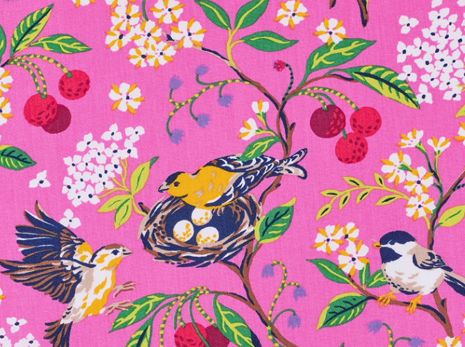 Cotton-Bird & Blossom (Fuschia Berry)