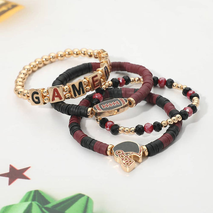 Stretch Multi Layered Bracelets-GAMEDAY Football Charm Heishi Beaded