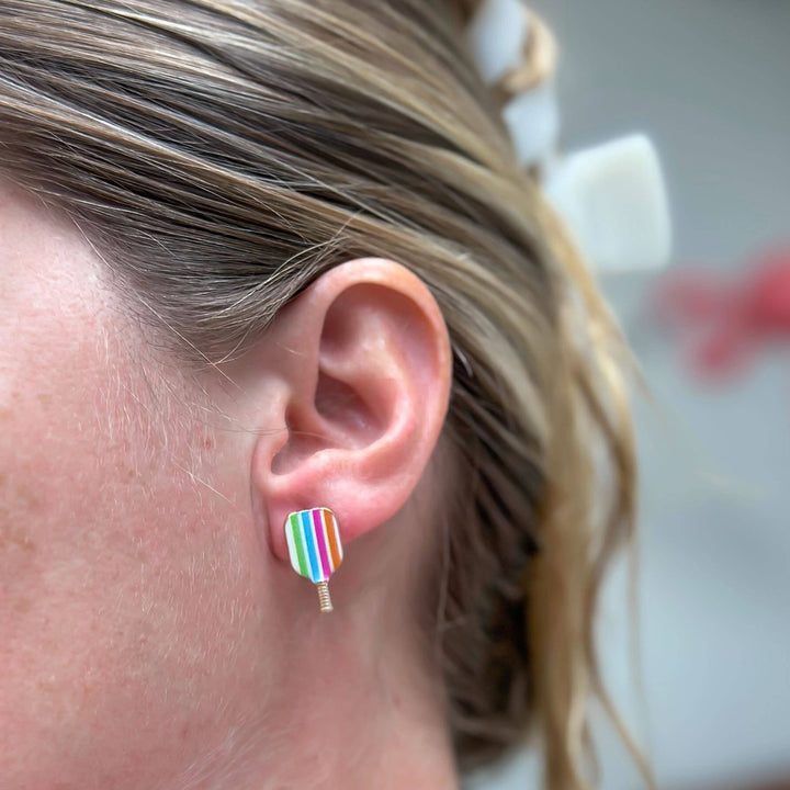 Enamel Stud Earrings-Pickleball