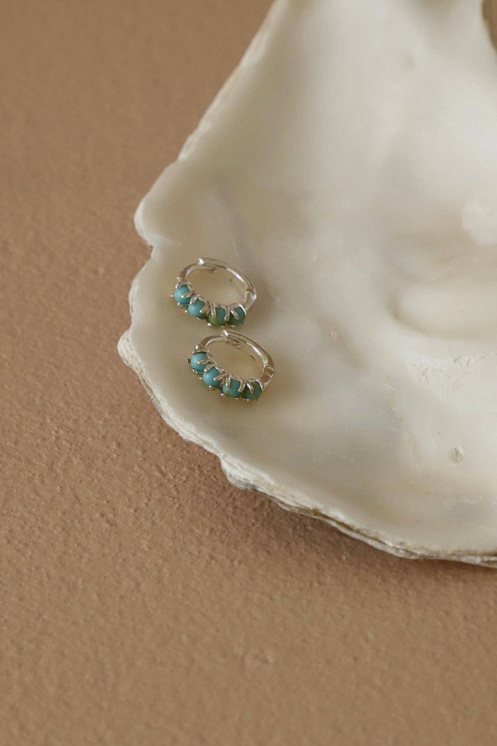 E1719S Earrings-Mini Turquoise Hoops
