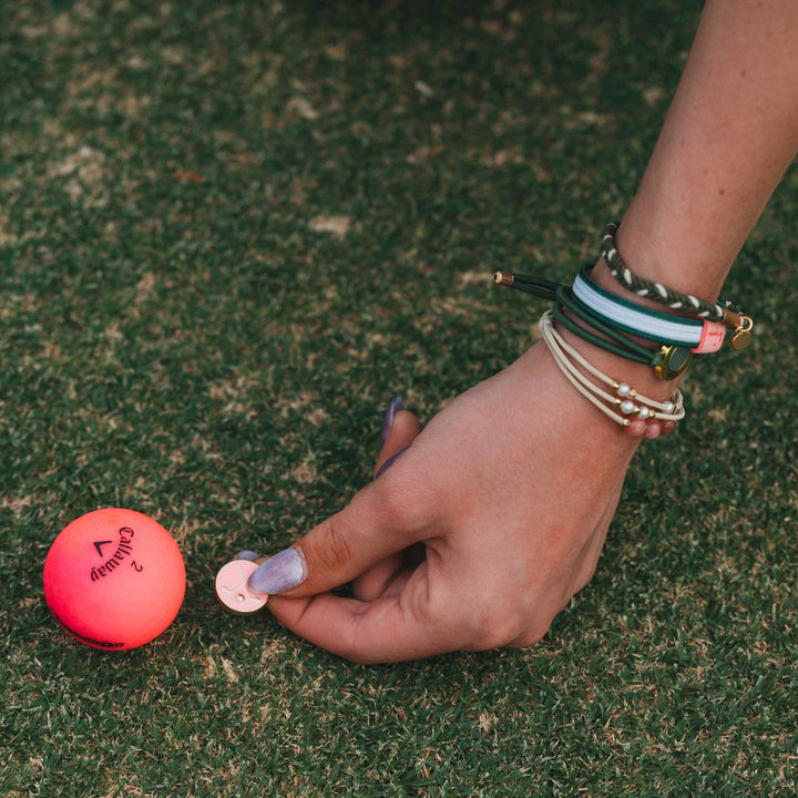 Hair Tie Bracelets -Tee Time Green and Pink with Removable Ball Marker