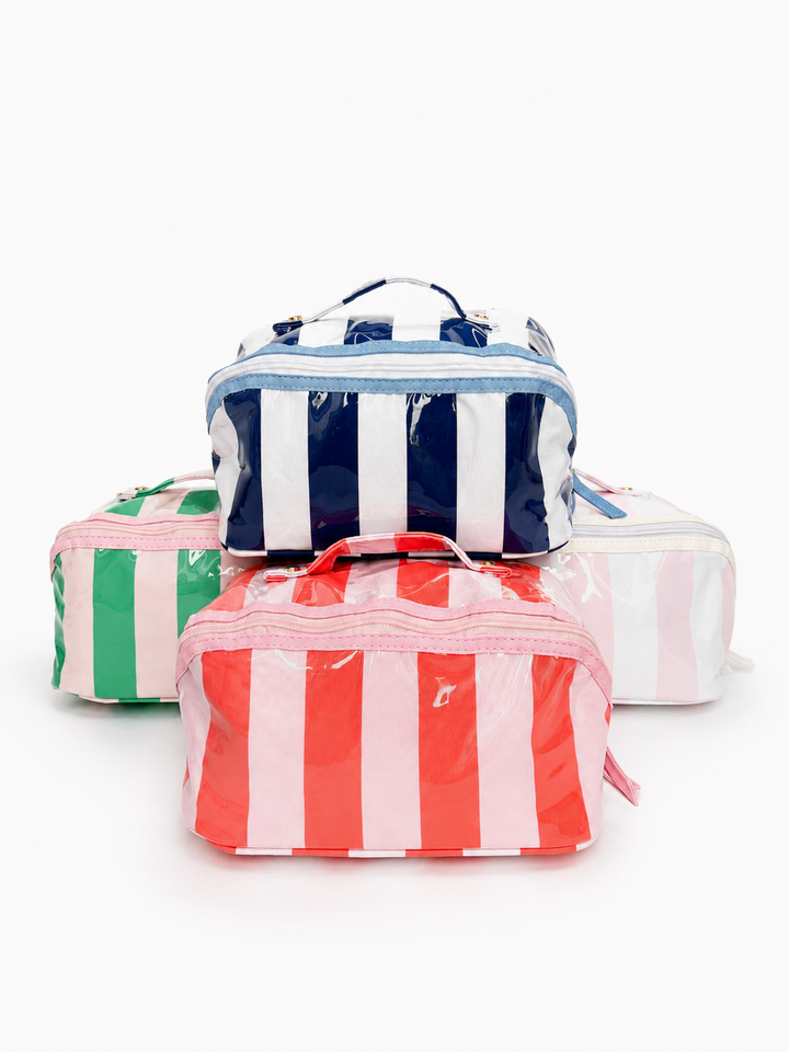 Cosmetic Toiletry Bag-Gloss & Go - Colorful Stripe Wipeable