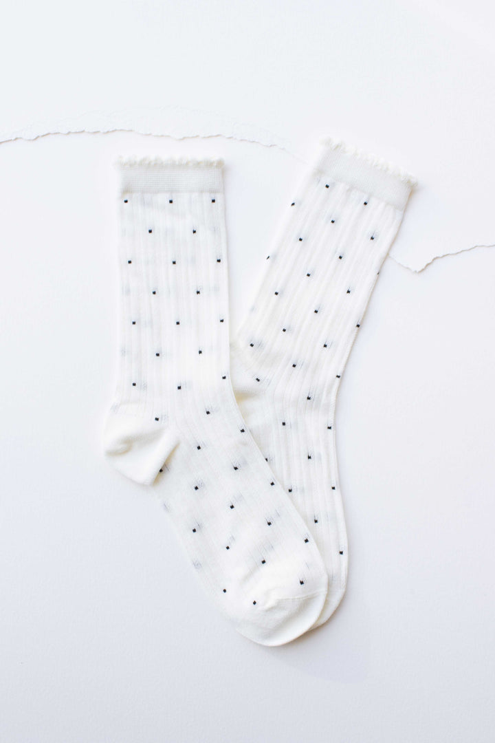 Frill Edge Ribbed Polka Dot Crew Socks