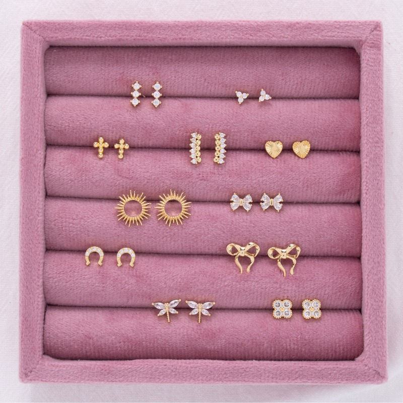 Velvet Gift Tag-Silver Heart Burst Studs