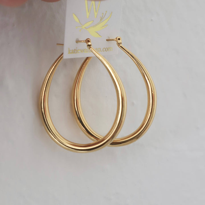 E1335G Gold Earrings-Large Teardrop Hoops