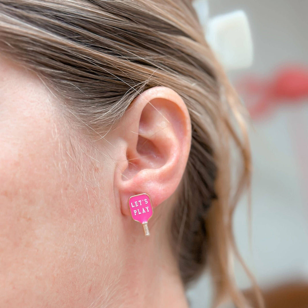 Enamel Stud Earrings-Pickleball