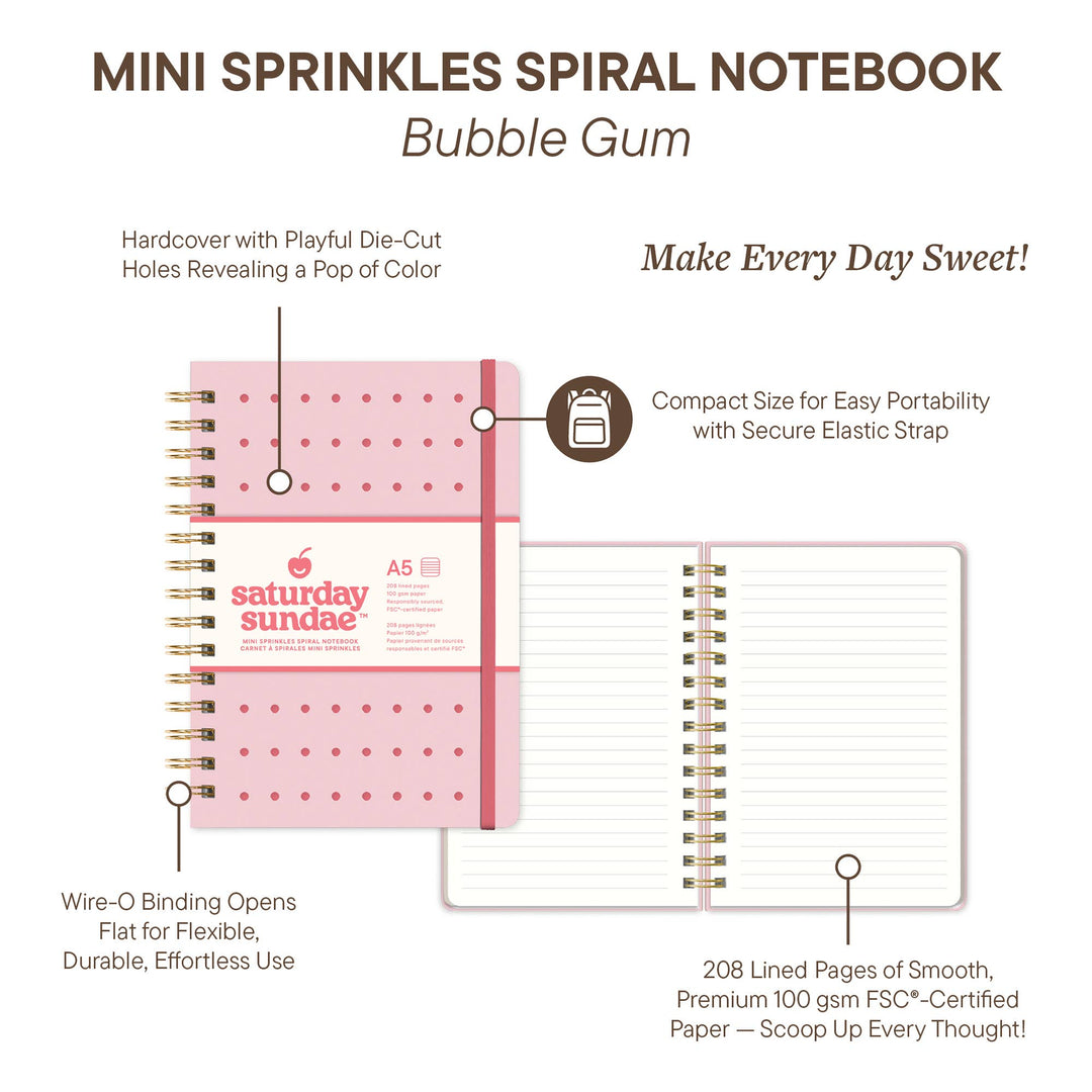Spiral Notebook-Bubble Gum A5 Mini Sprinkles
