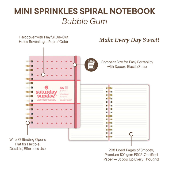 Spiral Notebook-Bubble Gum A5 Mini Sprinkles