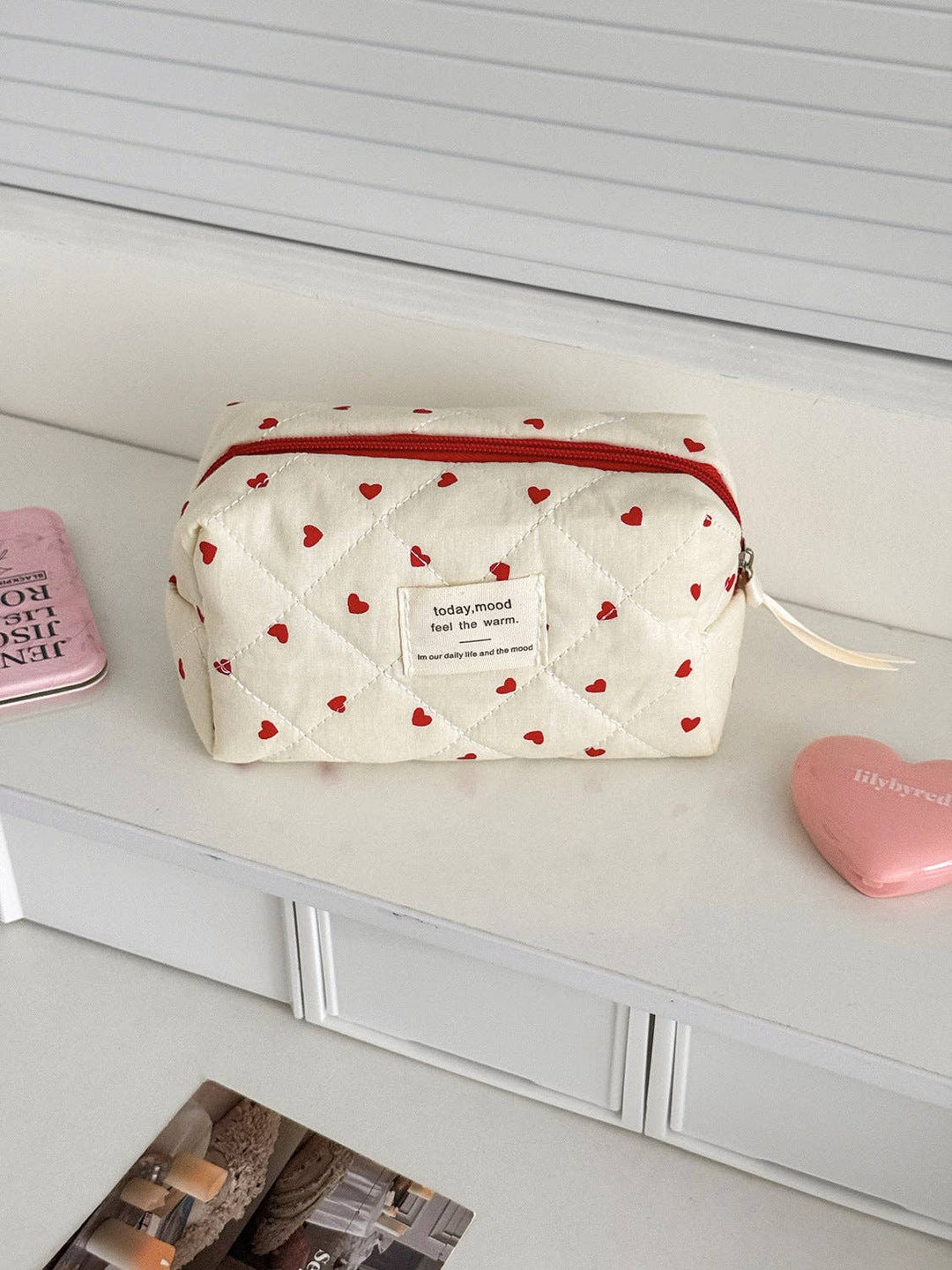Red Heart Print Makeup Bags
