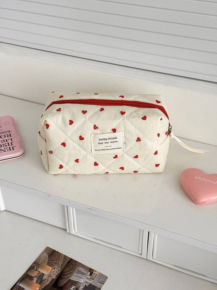 Red Heart Print Makeup Bags