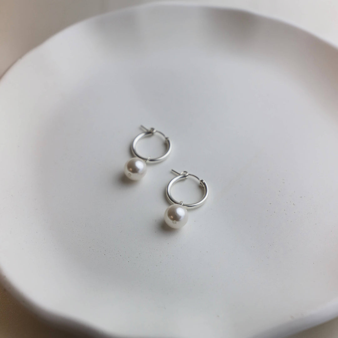 E1260 Silver Earrings-Audrey Pearl Hoop