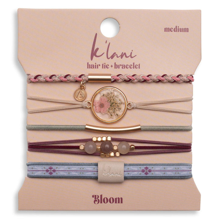 Hair Tie Bracelets -Bloom Maroon and Pink with Pressed Flowers
