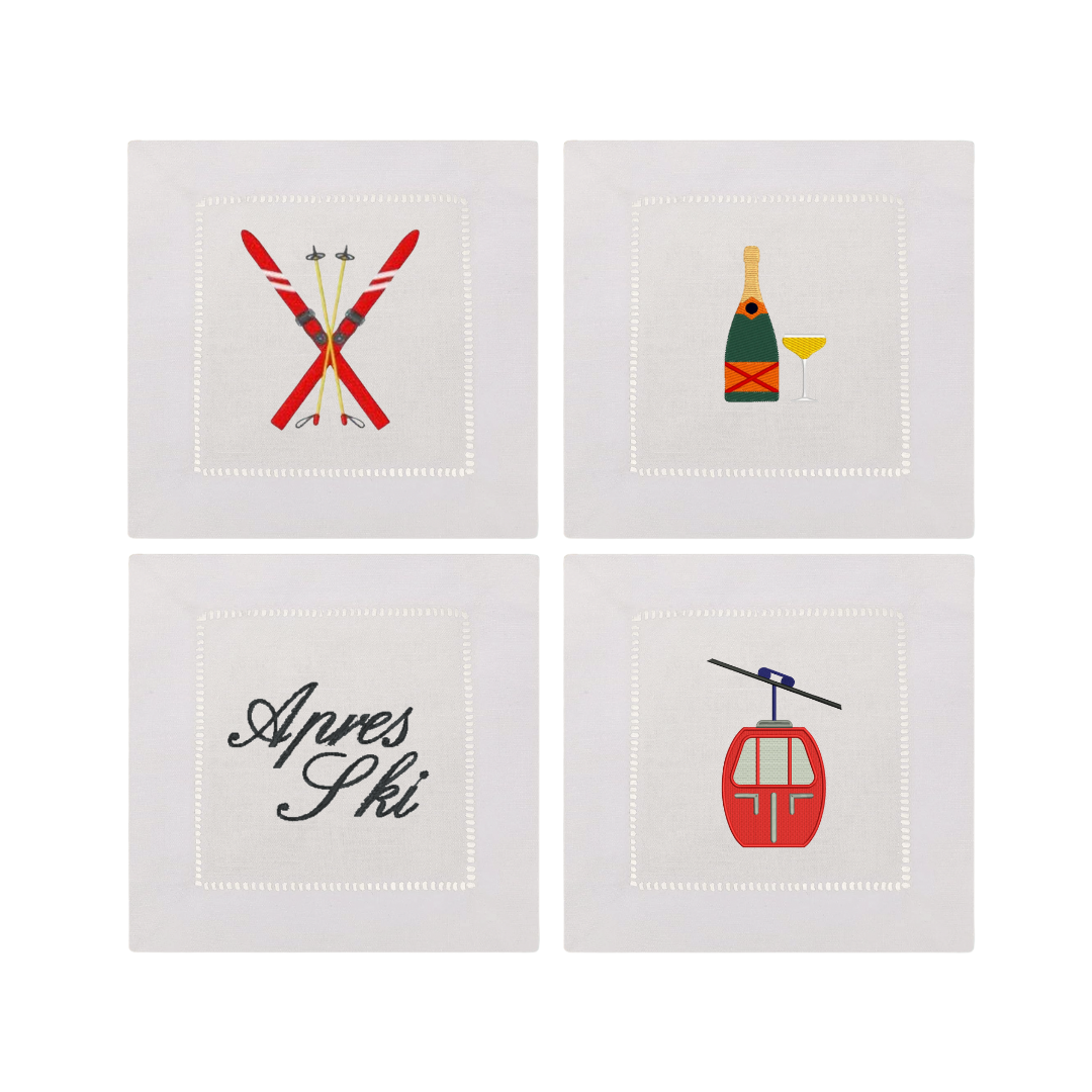 Apres ski Embroidered Napkins- Set of 4
