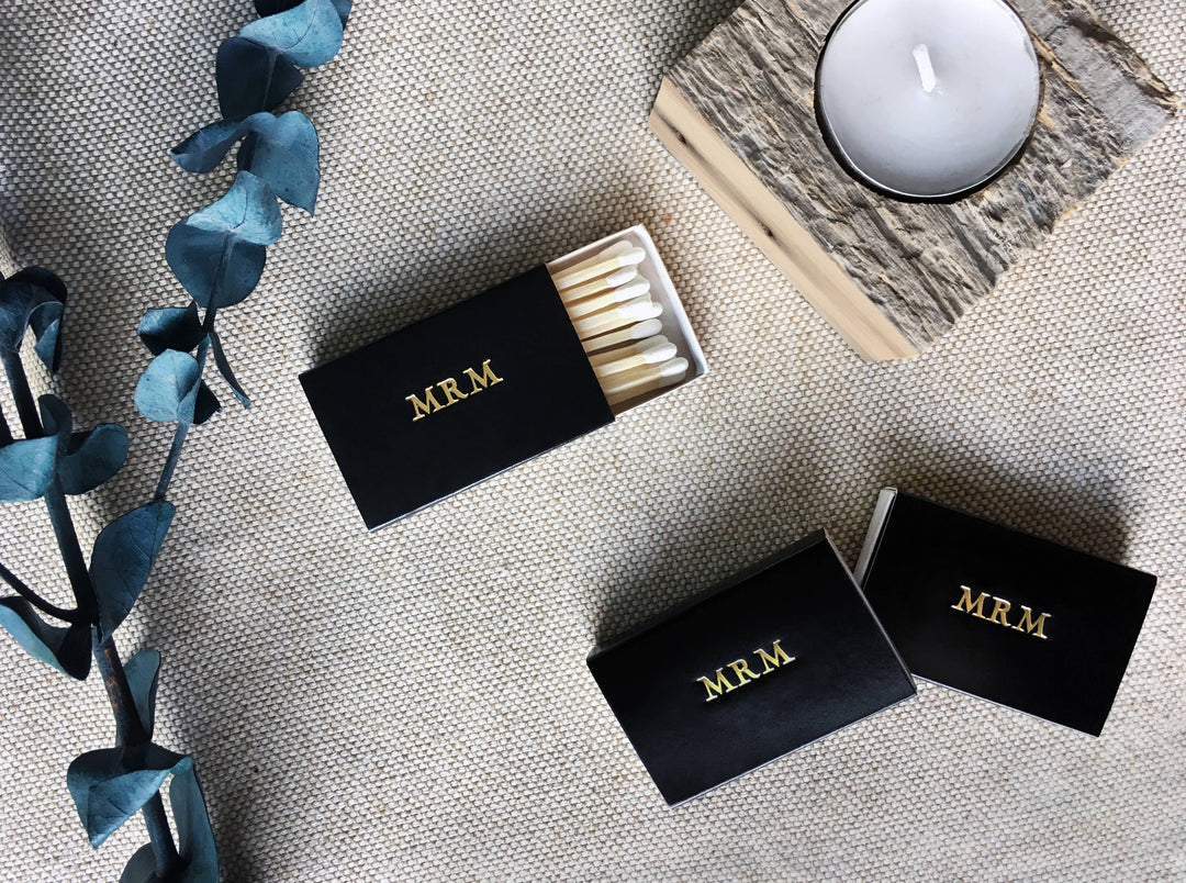 Custom Text Foil Embossed Matchbox: Terracotta on White