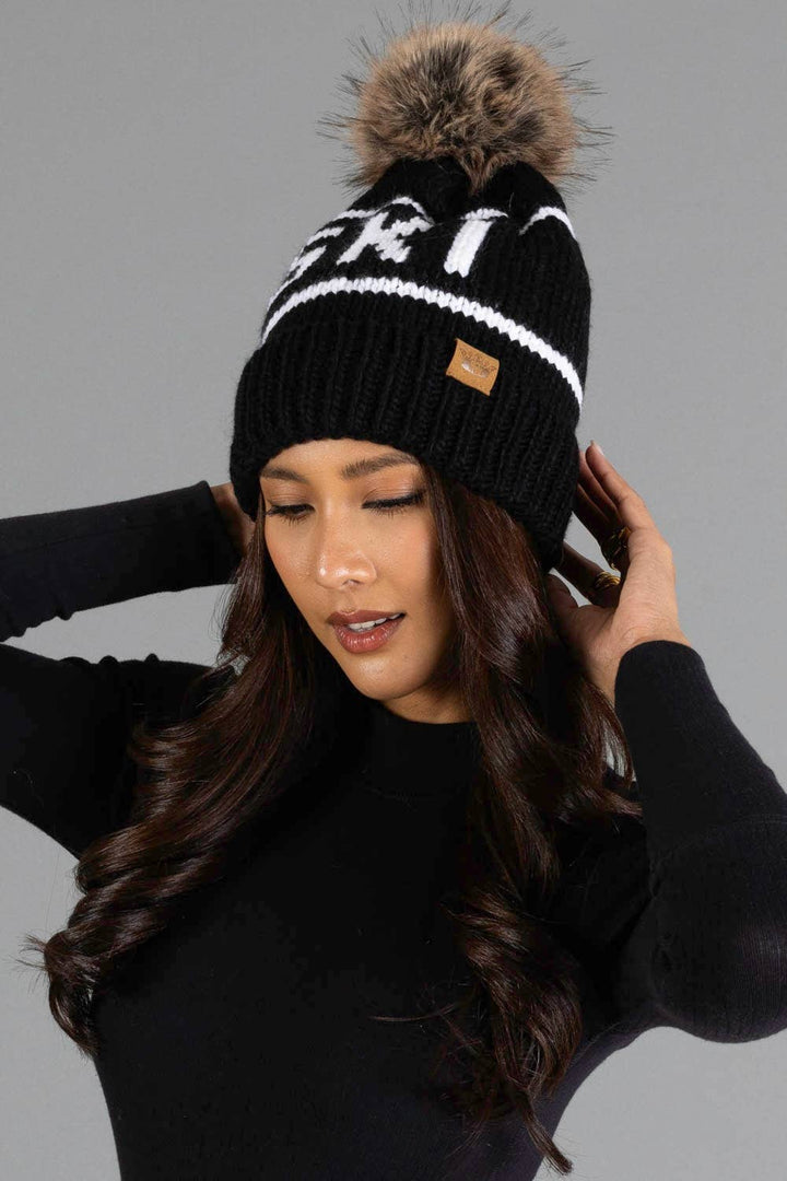 Pom Hat-Black & White Ski