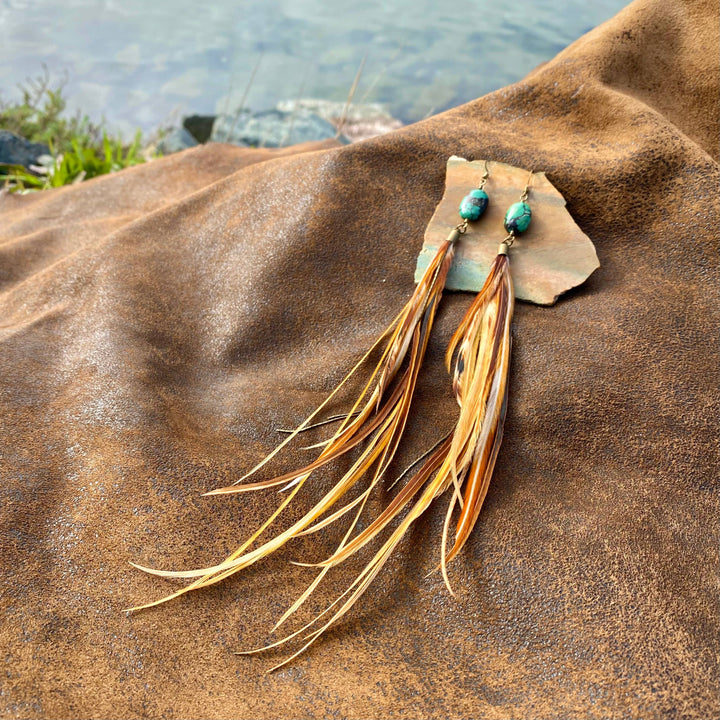 Earrings-FREEBIRDS COLLECTION: Turquoise & Feather-Natural Mix
