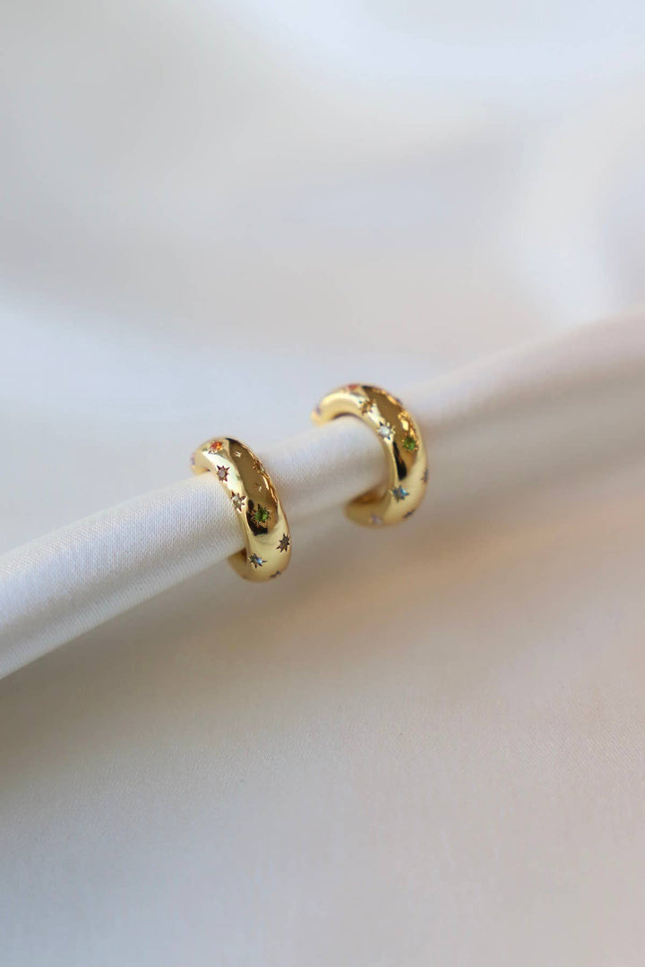E1549G Gold Earrings-Penny CZ Star Hoop