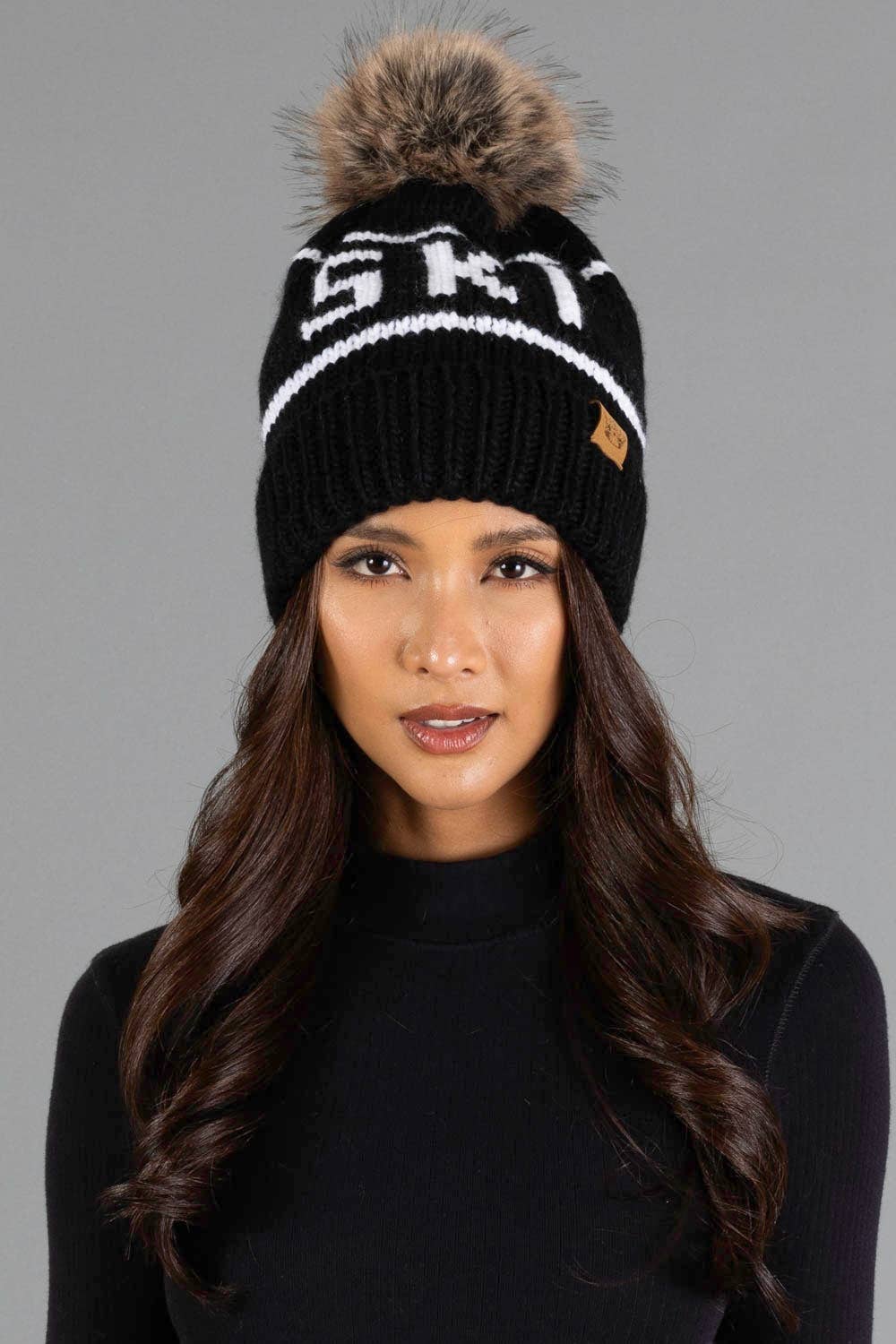 Pom Hat-Black & White Ski