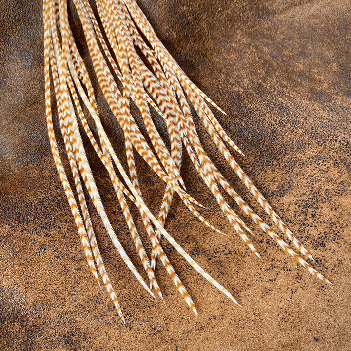 Earrings-Long Feather & Cone-Ginger Grizzly/Gold, Western
