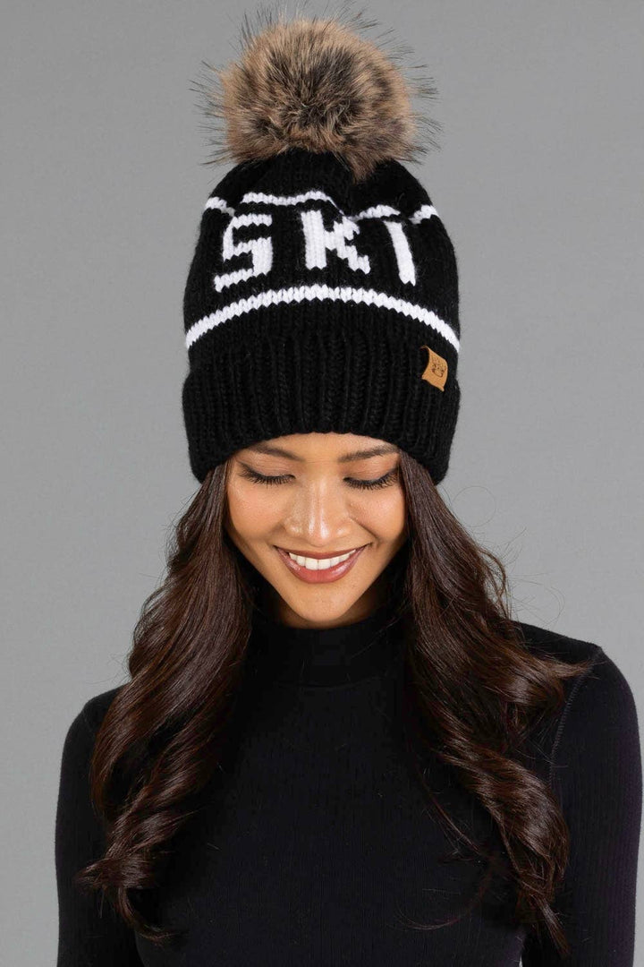 Pom Hat-Black & White Ski