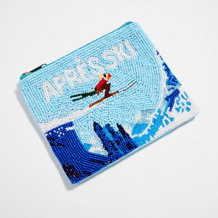 Apres Ski Mountain Zipper Coin Pouch – Winter Ski Beaded Pouch