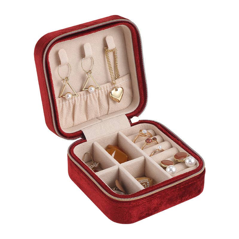 Velvet Lined Compact Jewelry Case PU Leather